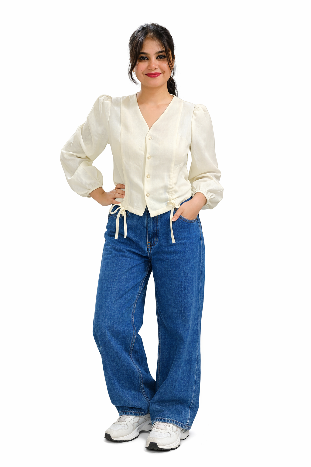 Voxelle White Ruched Balloon Sleeve Top – voxelle