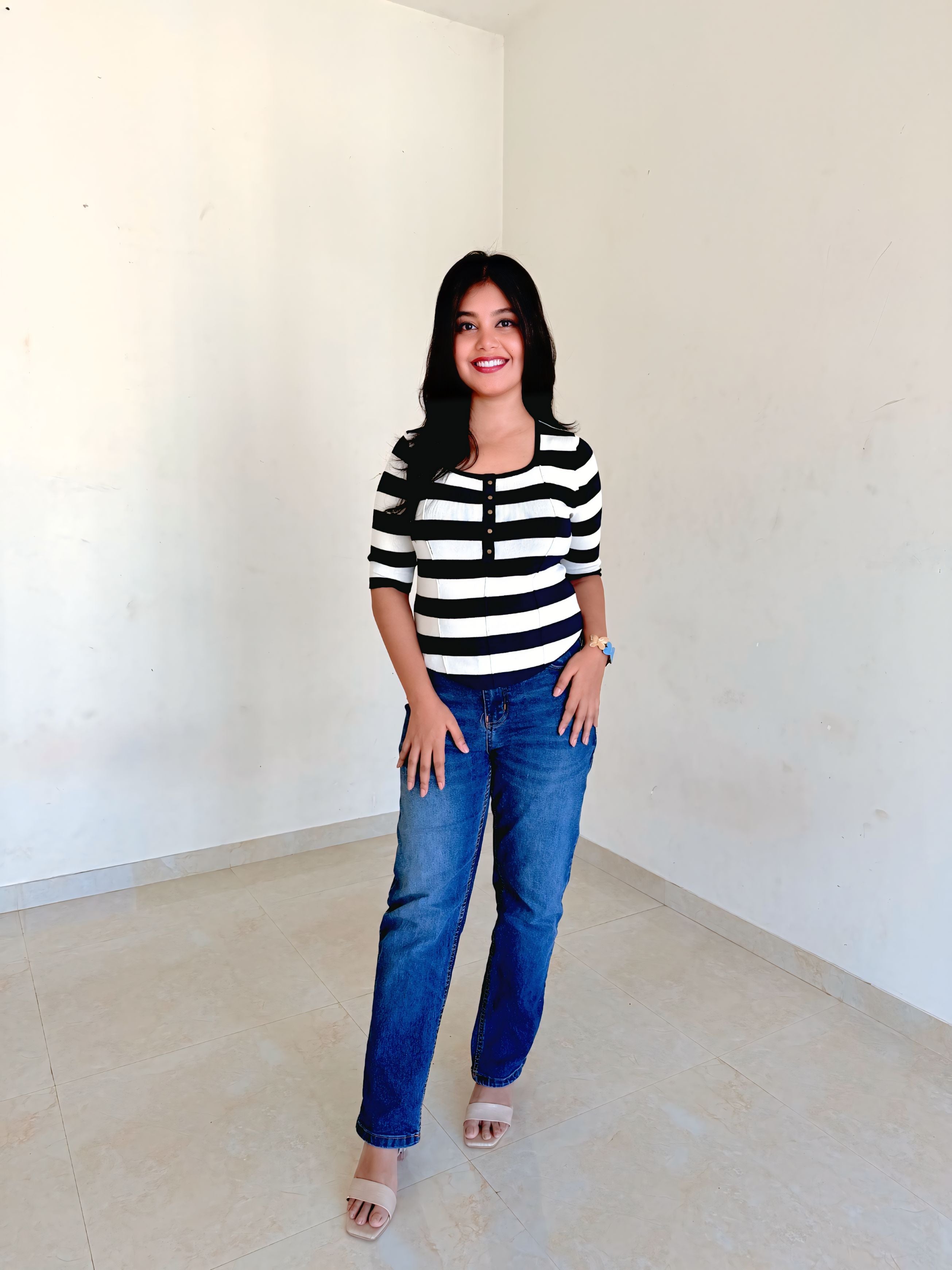 Voxelle Women's Blue-and-white horizontal stripe Knit Top