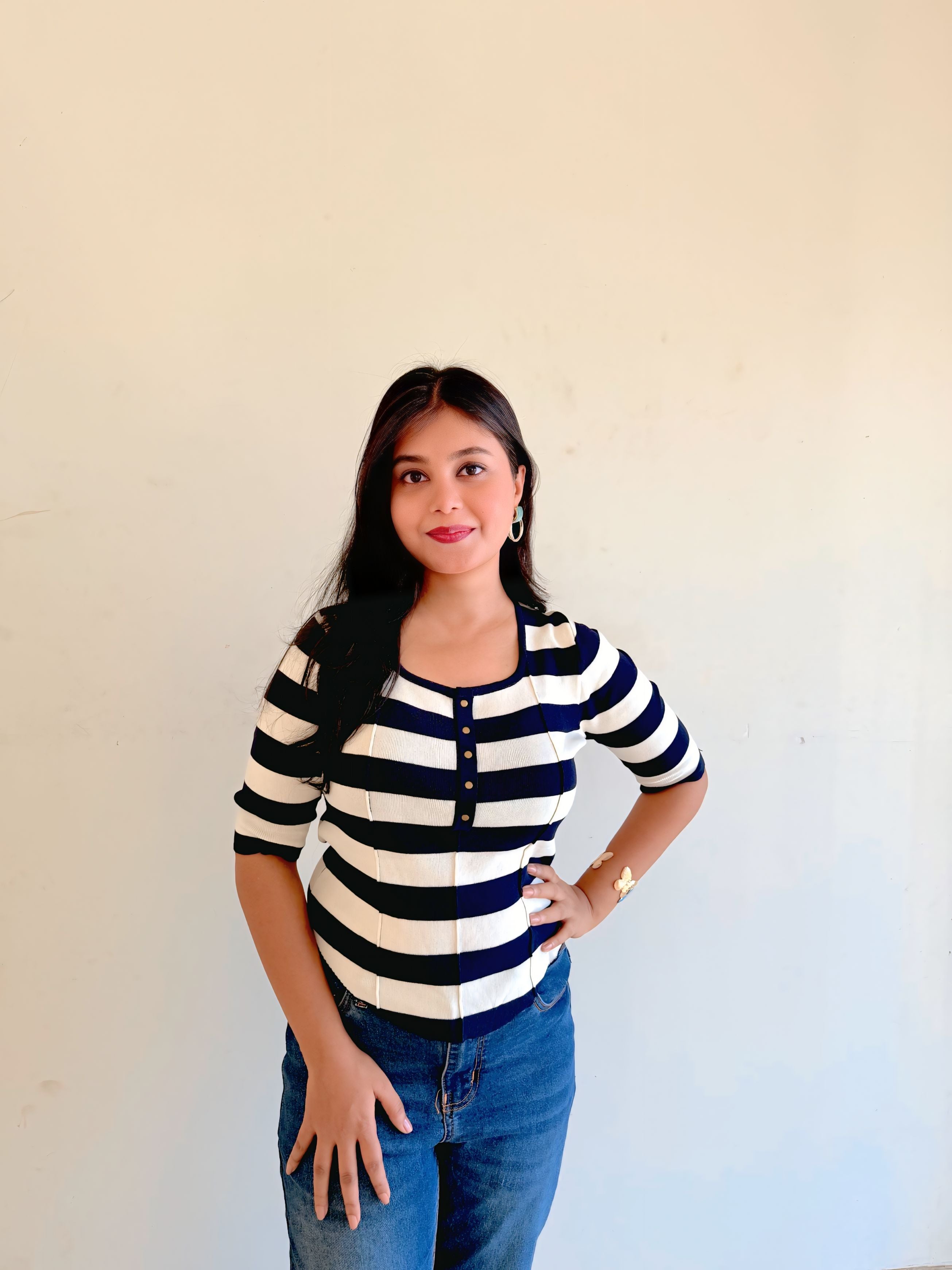 Voxelle Women's Blue-and-white horizontal stripe Knit Top