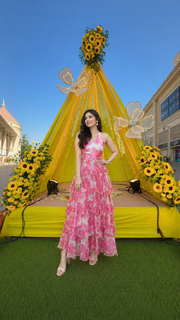 Voxelle Pink Floral Tiered Maxi Dress – Women’s Summer Halter Neck