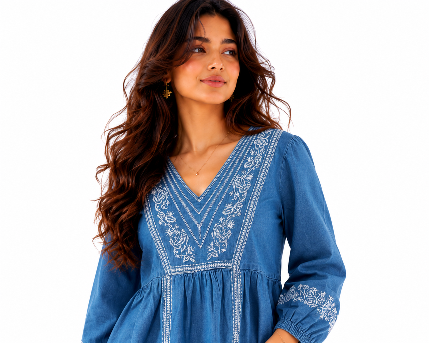 Voxelle Women's Embroidered Denim Peplum Top