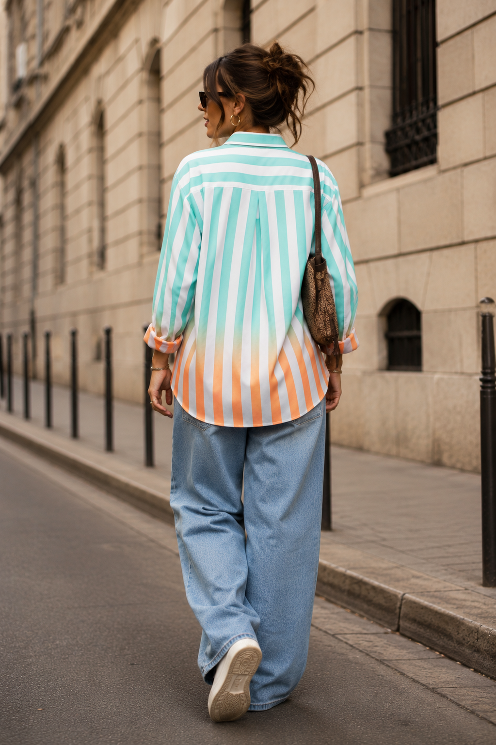 Voxelle Women's Mint Green & White Striped Oversized Shirt