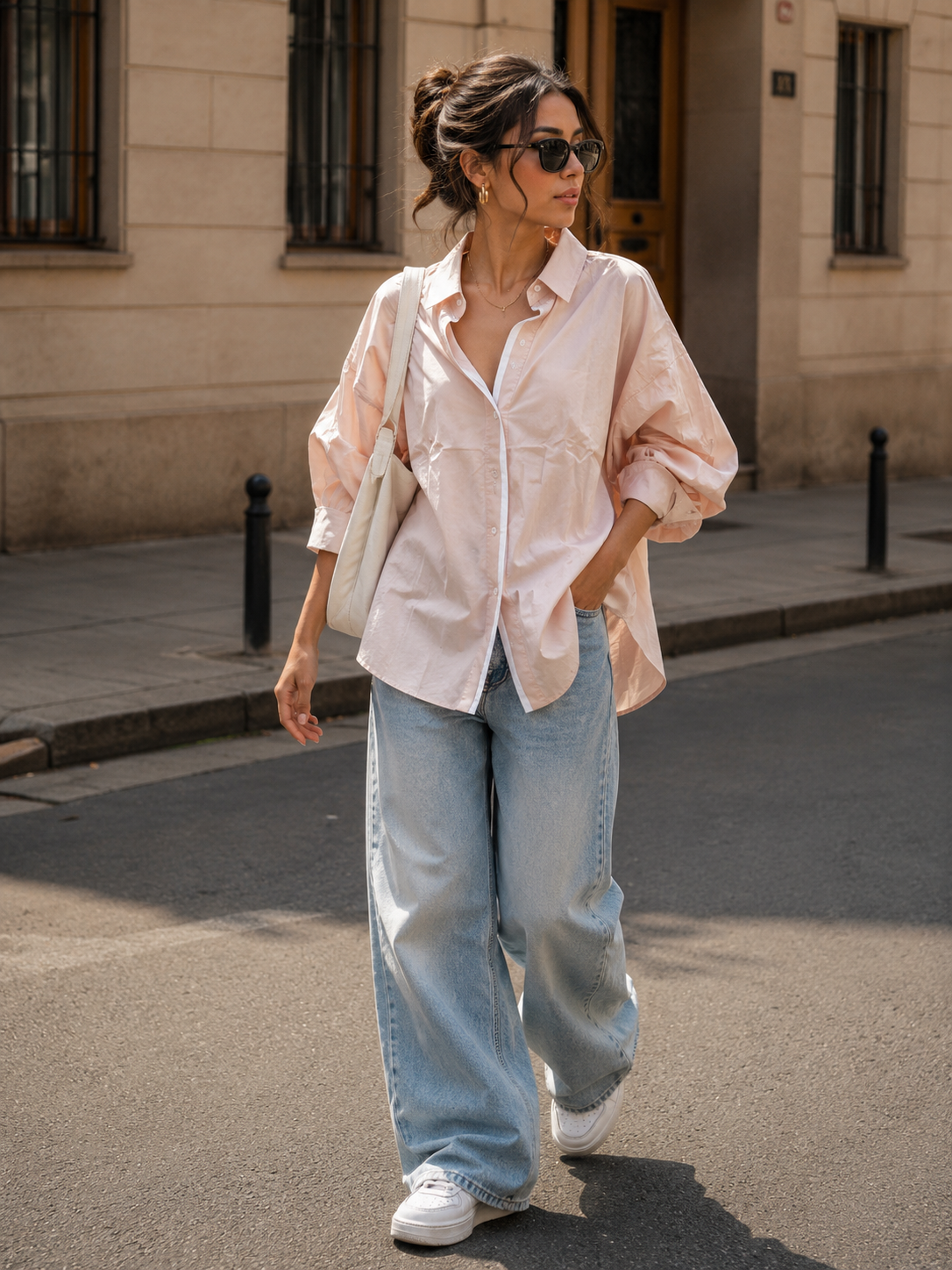 Voxelle Women's Blush Pink Oversized Cotton Shirt | Korean Style Casual Shirt | Gen Z Western Wear for Women