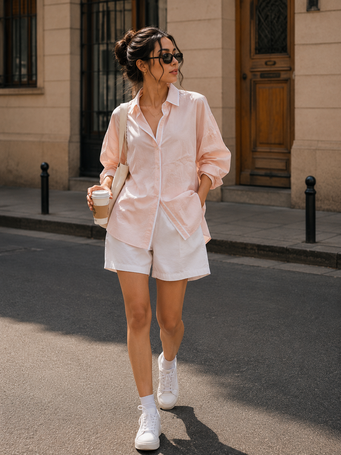 Voxelle Women's Blush Pink Oversized Cotton Shirt | Korean Style Casual Shirt | Gen Z Western Wear for Women