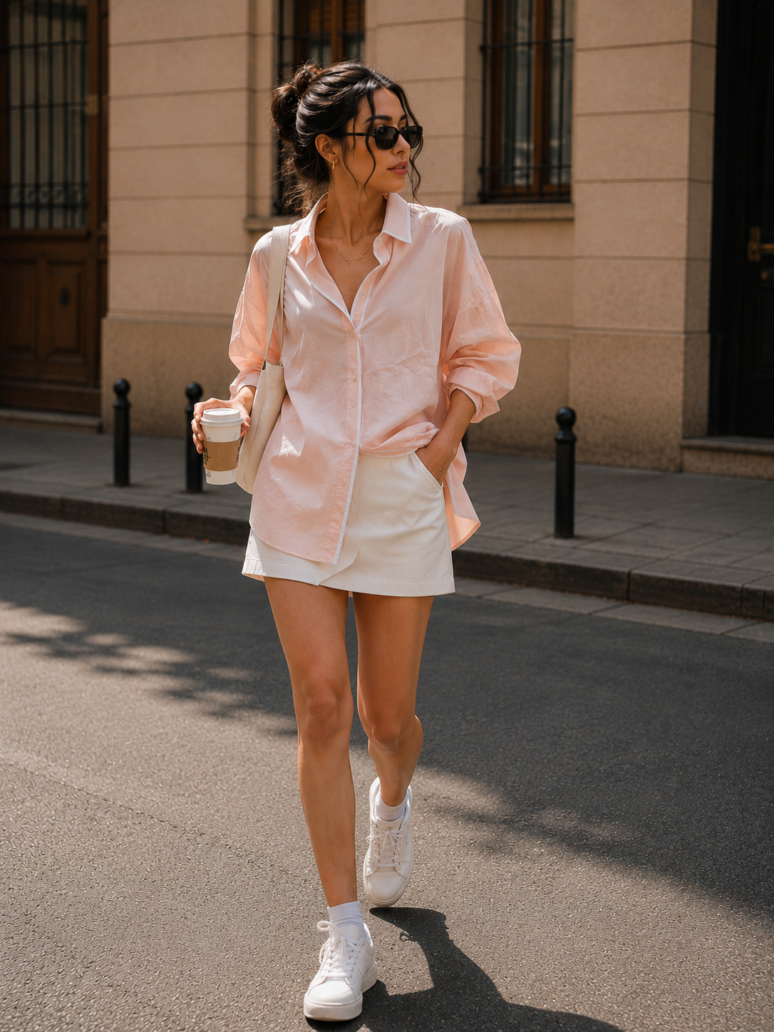 Voxelle Women's Blush Pink Oversized Cotton Shirt | Korean Style Casual Shirt | Gen Z Western Wear for Women