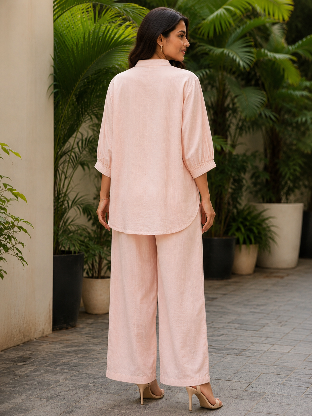 Voxelle Women's Blush Pink Embroidered Co-Ord Set | Elegant Kurta & Straight Pants | Premium Ethnic Co-Ord Set for Women