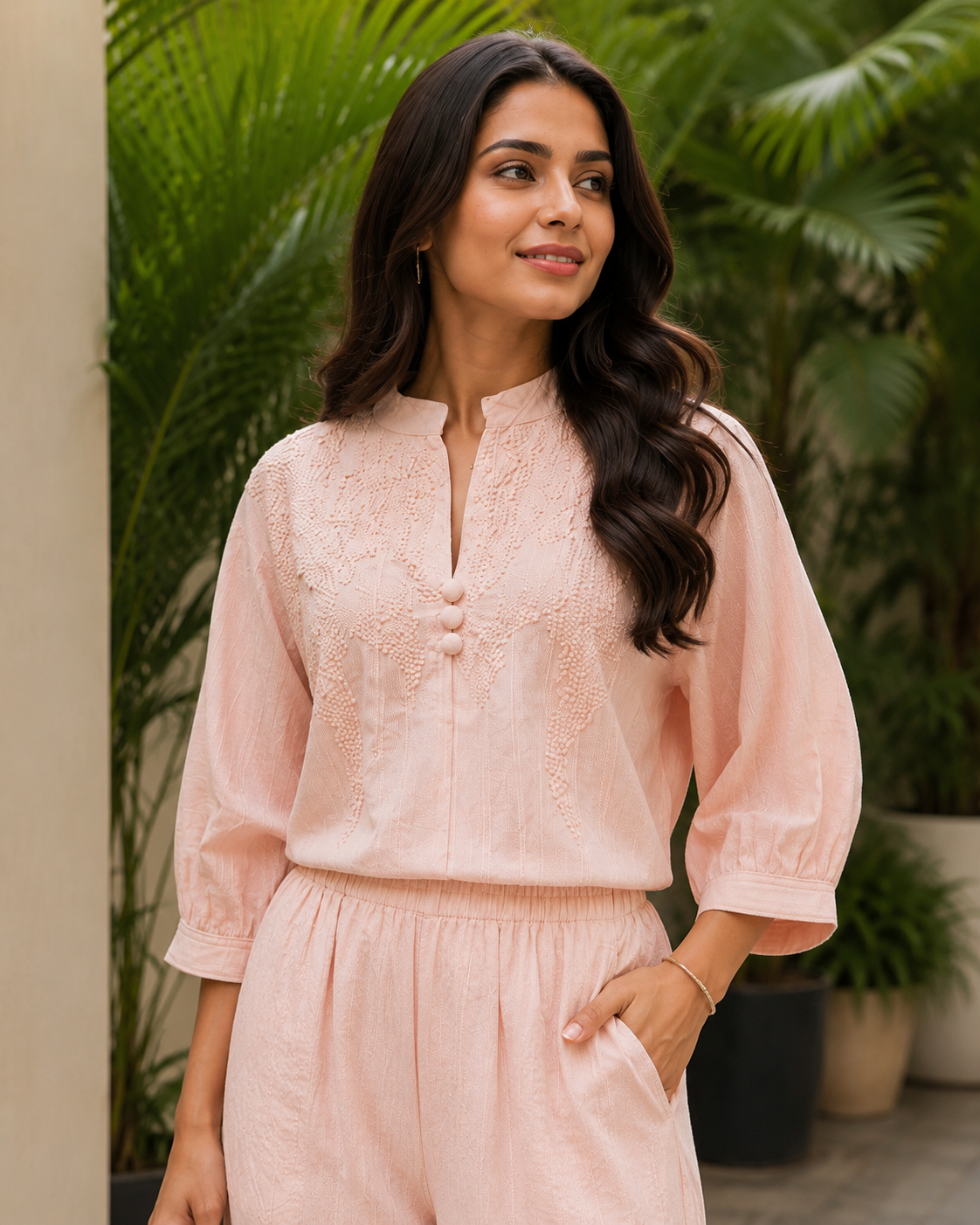 Voxelle Women's Blush Pink Embroidered Co-Ord Set | Elegant Kurta & Straight Pants | Premium Ethnic Co-Ord Set for Women