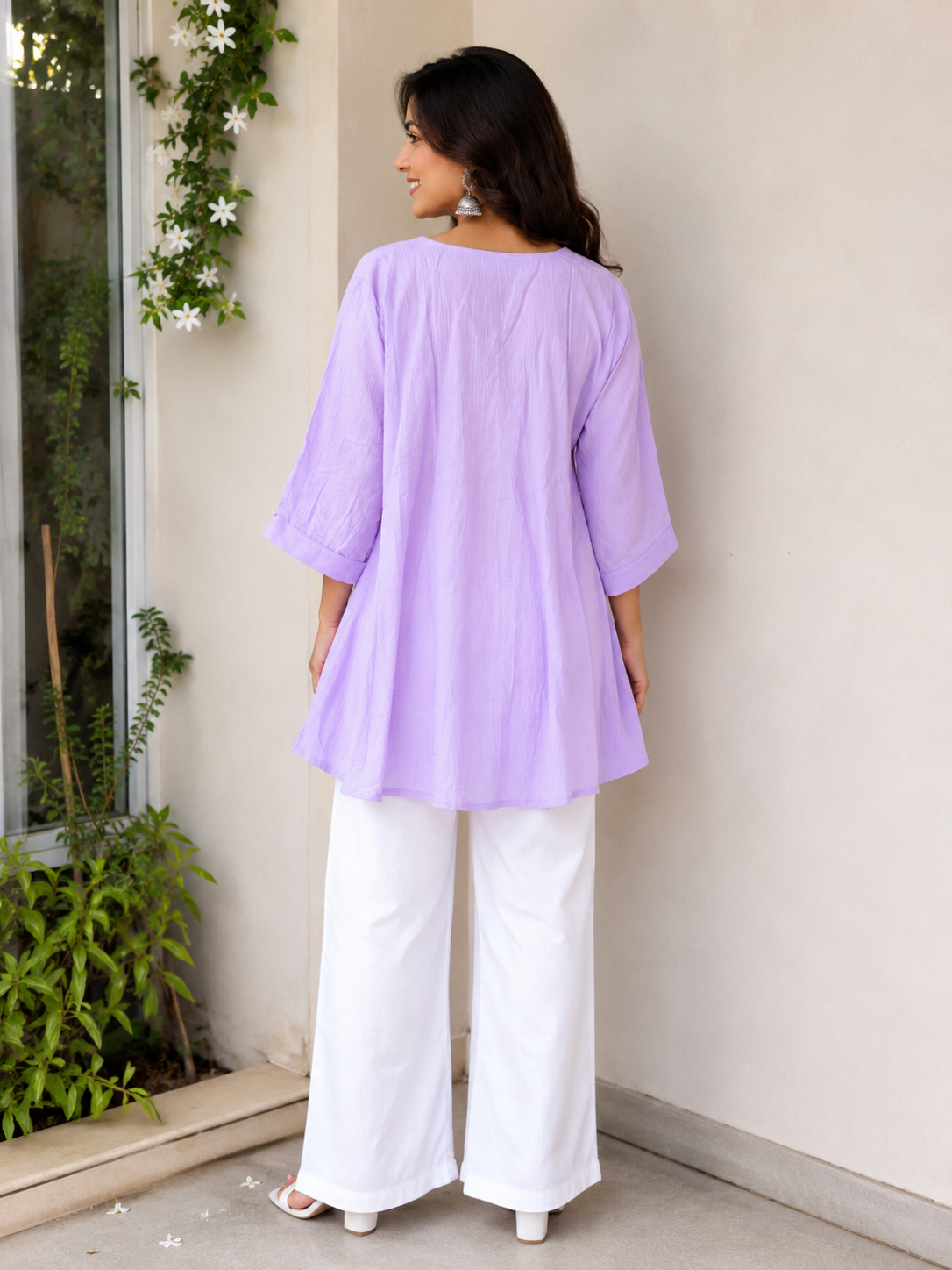 Voxelle Lavender Floral Embroidered Women’s Tunic Top