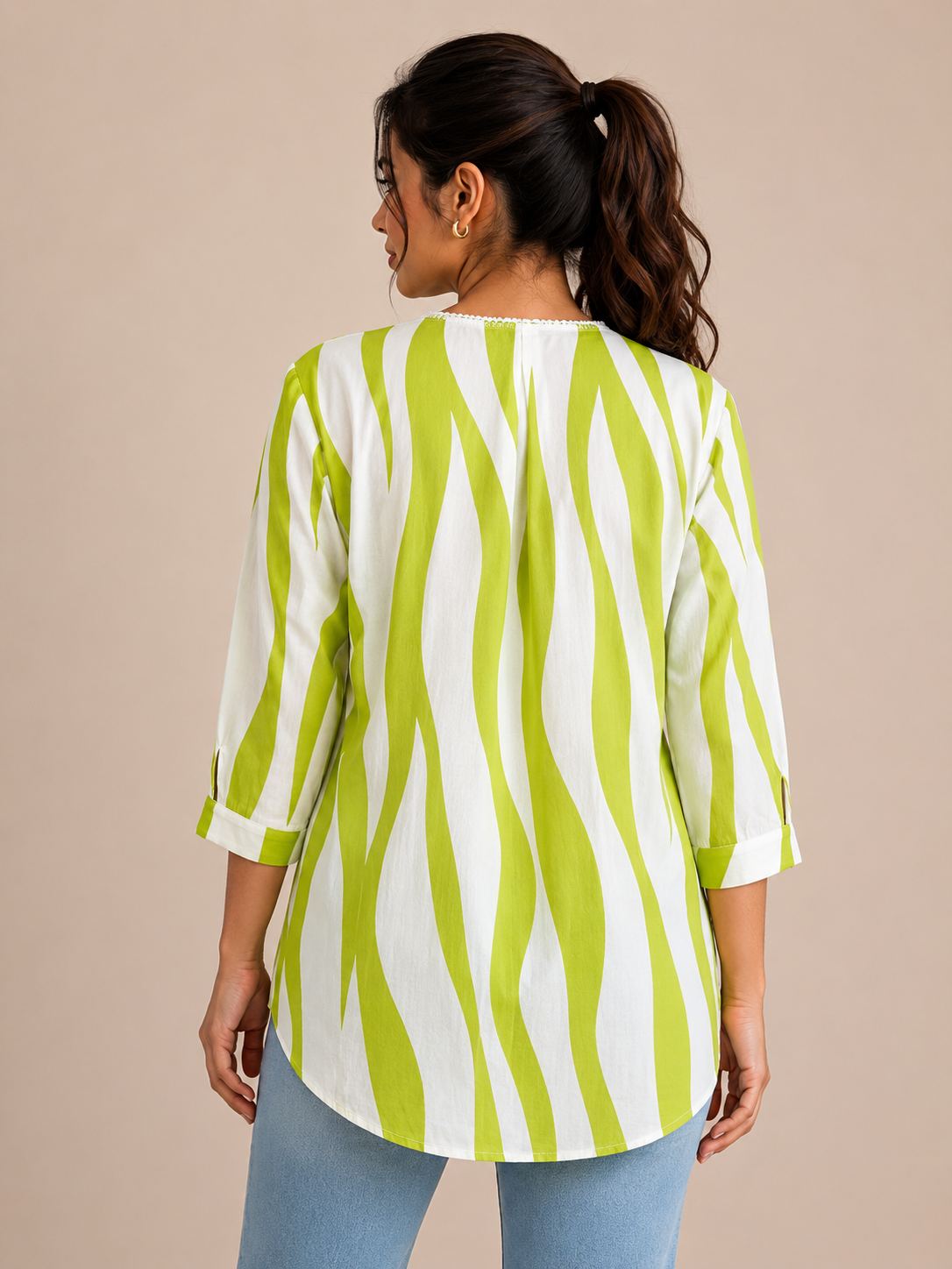 Voxelle Lime Zebra Stripe V-Neck Shirt Top