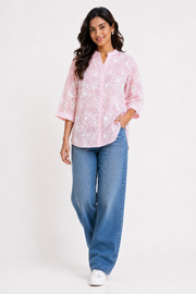 Voxelle Women’s Blush Pink Floral Embroidered Shirt