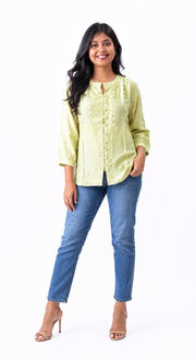 Voxelle Women’s Pastel Lime Embroidered Casual Top