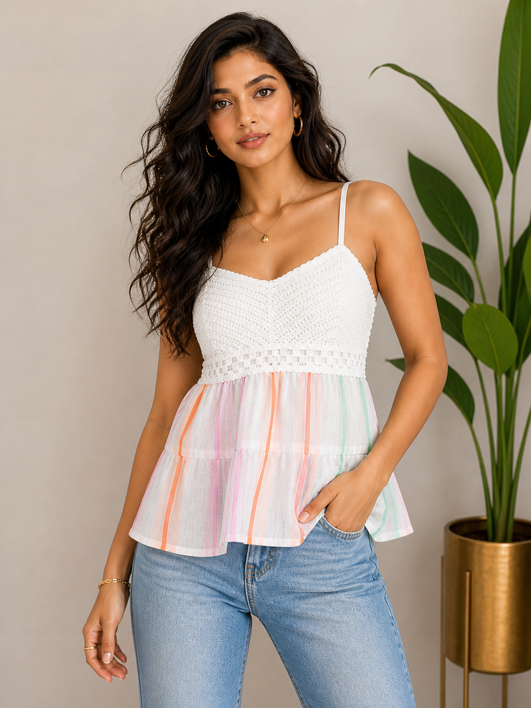 Voxelle Pastel Stripe Tiered Cami Top