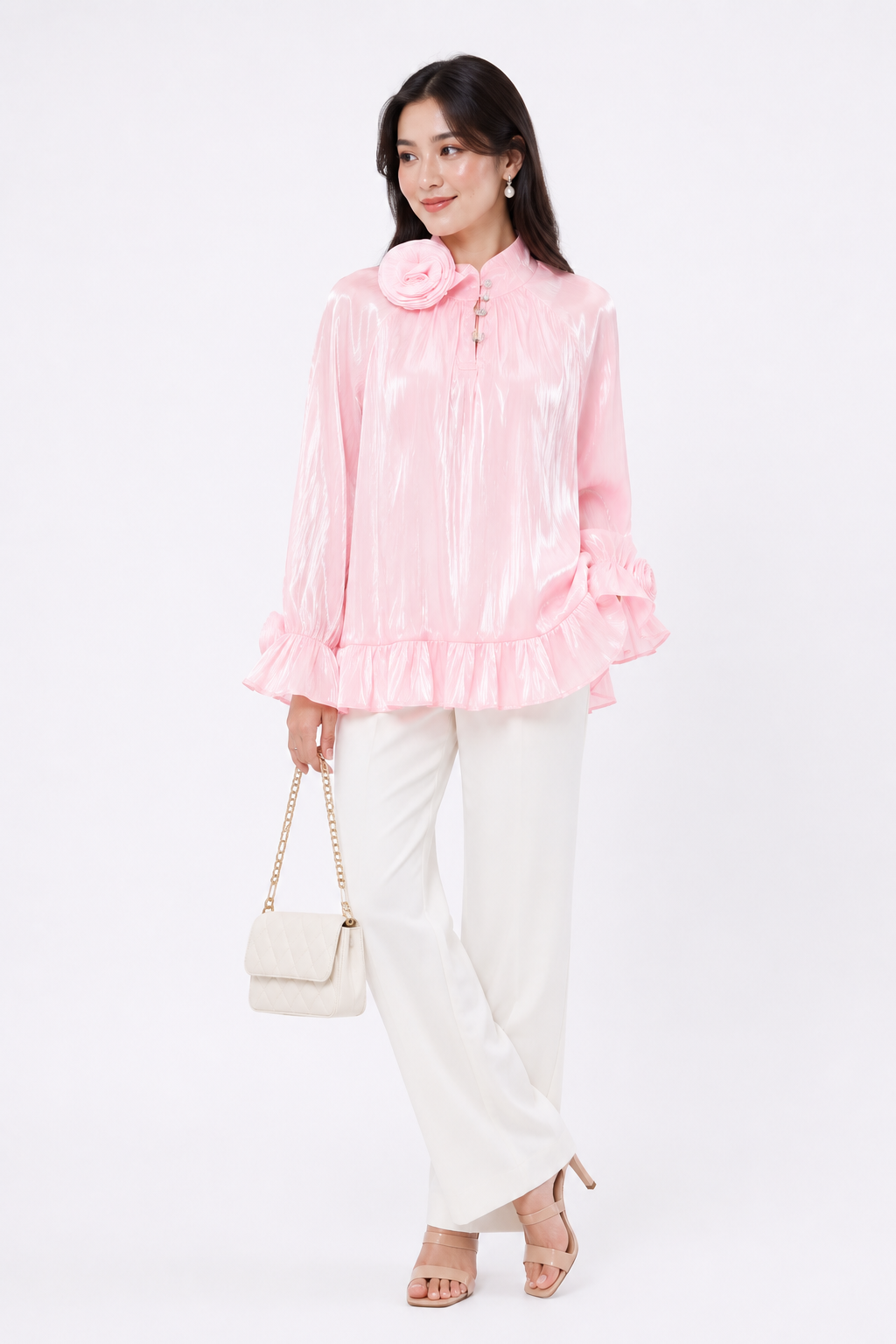 Voxelle Blush Rosé Glossy Tunic Top