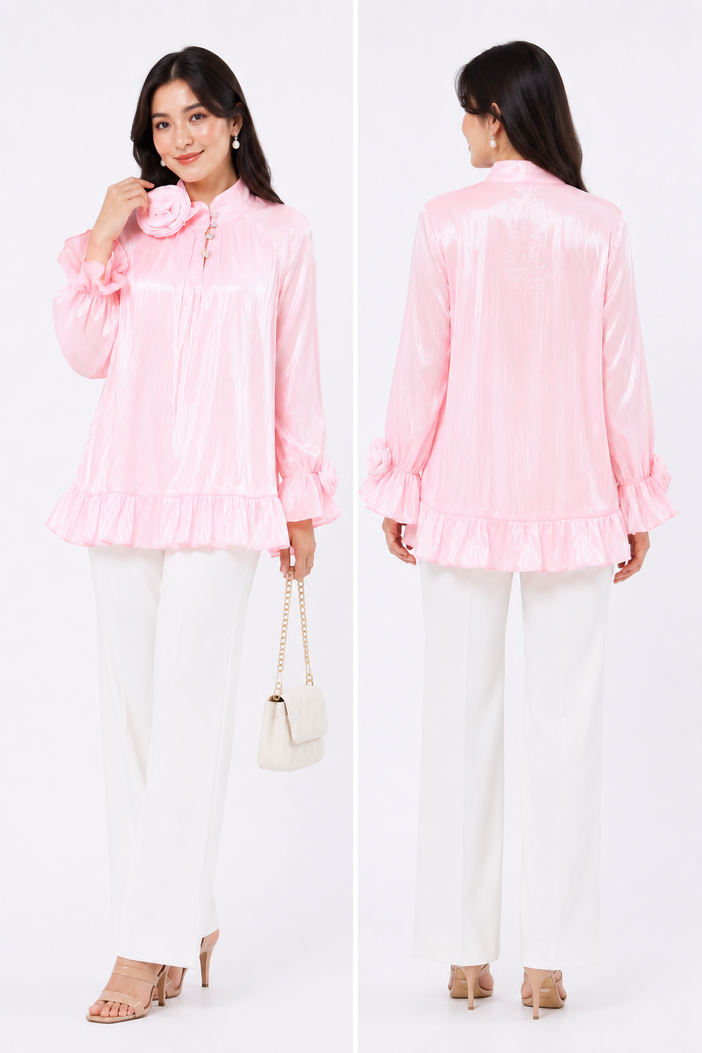 Voxelle Blush Rosé Glossy Tunic Top