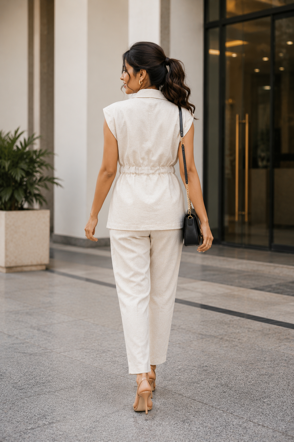 Voxelle Women’s Ivory  Co-Ord Set with Belt
