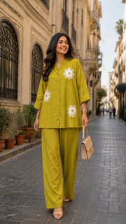 Voxelle Olive Bloom Floral Co-Ord Set for Women