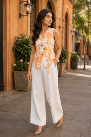 Voxelle Orange Floral Co-Ord Set for Women