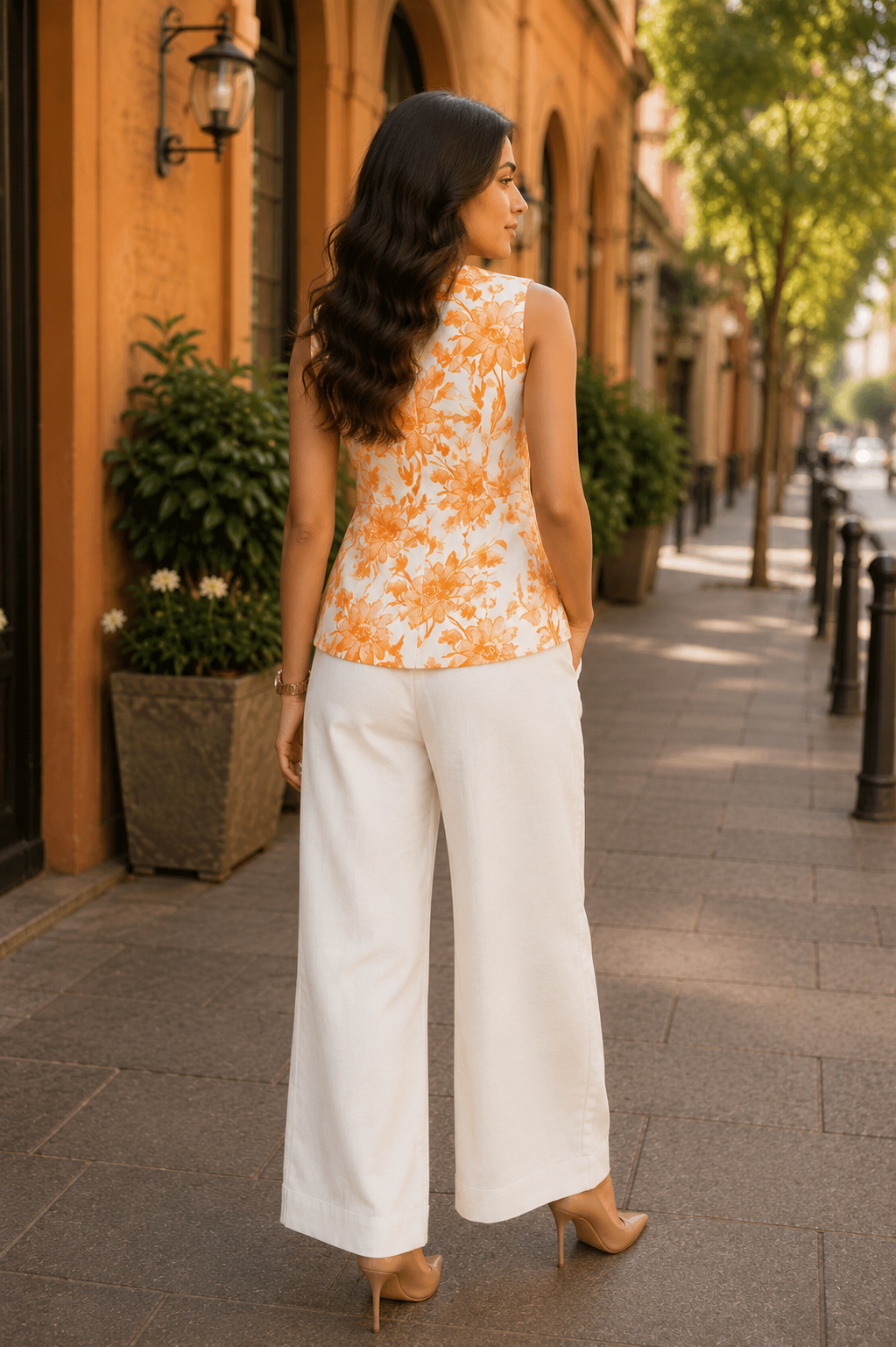 Voxelle Orange Floral Co-Ord Set for Women