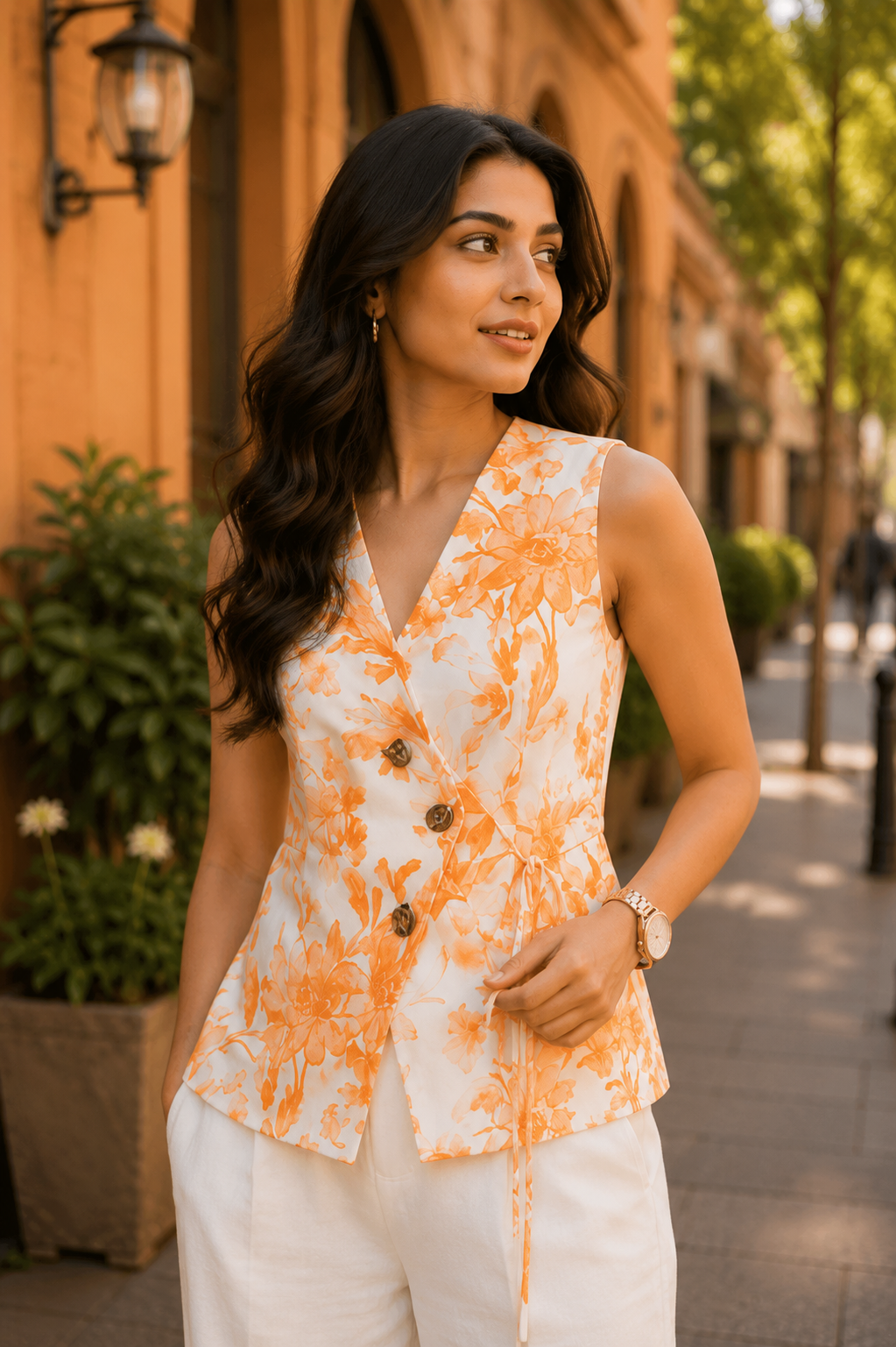 Voxelle Orange Floral Co-Ord Set for Women