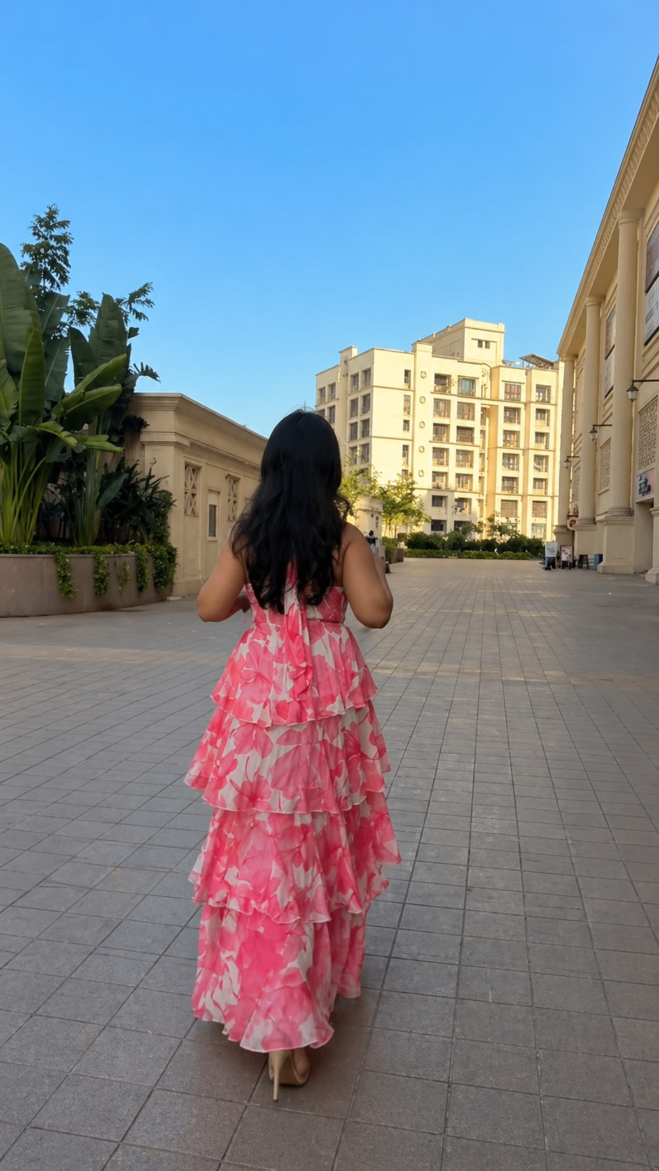 Voxelle Pink Floral Tiered Maxi Dress – Women’s Summer Halter Neck