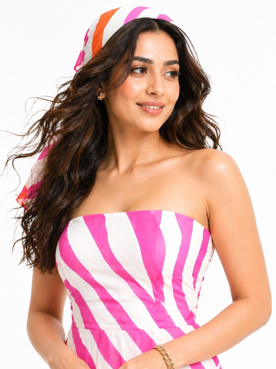 Voxelle Women’s Pink Zebra Print Strapless Tiered Midi Dress