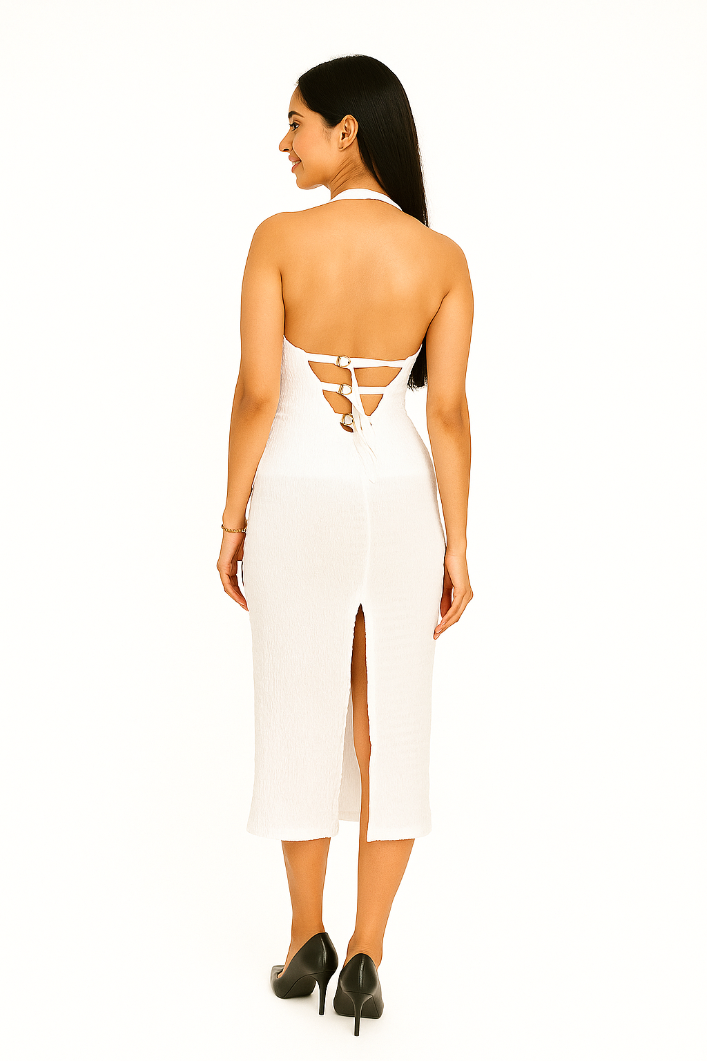 Knitted Ribbed Stripe Sleeveless Midi Dress