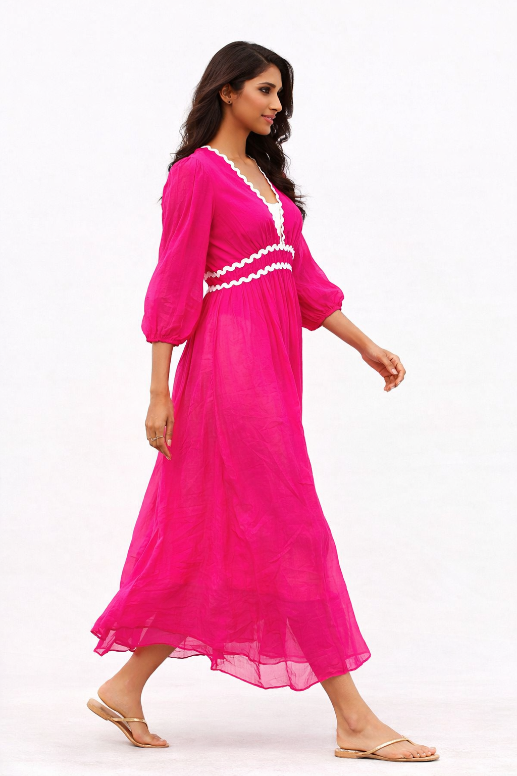 Voxelle Women’s Scallop Detail Pink Maxi Dress