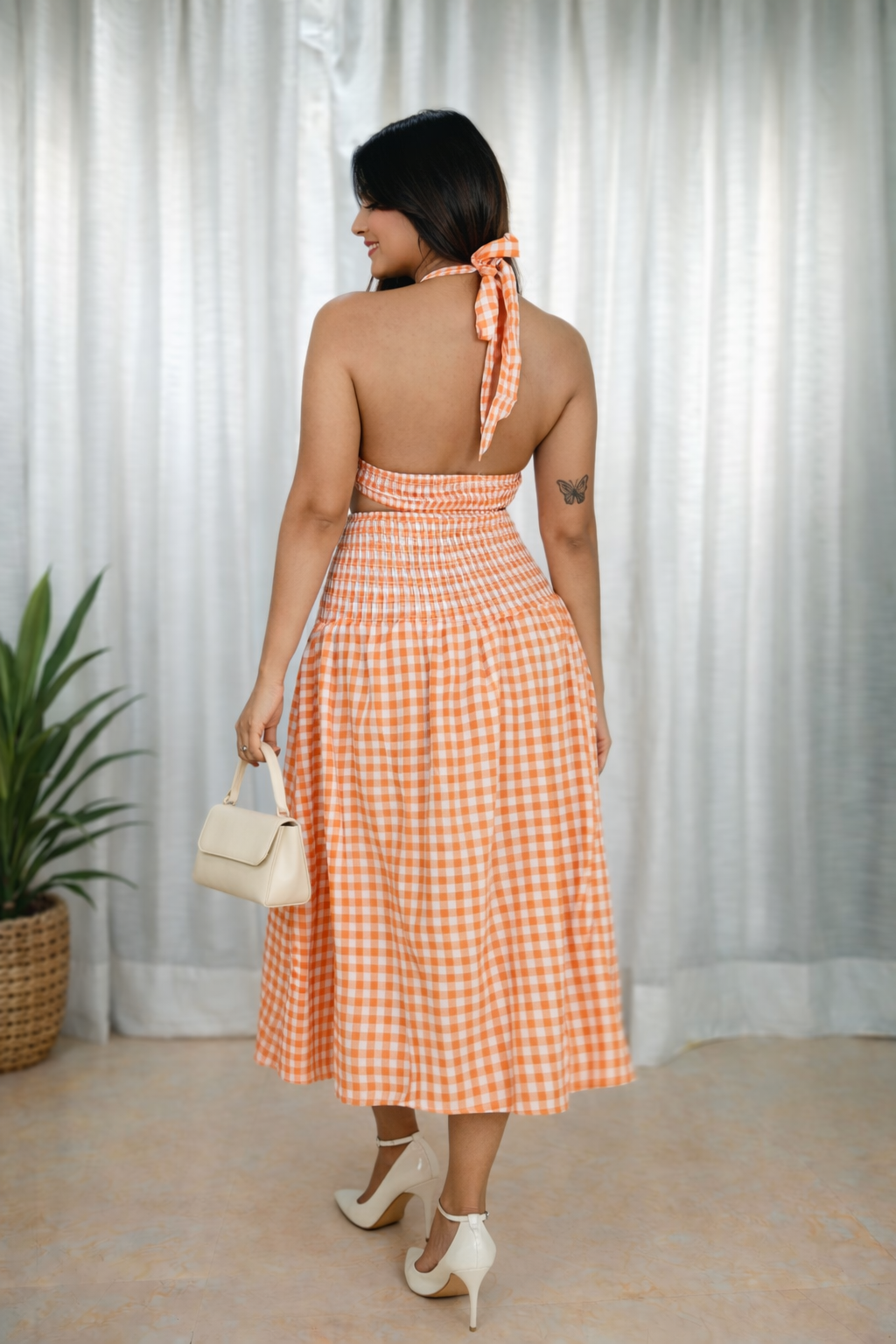 Voxelle Gingham Twist Top And With Side Cut Skirt