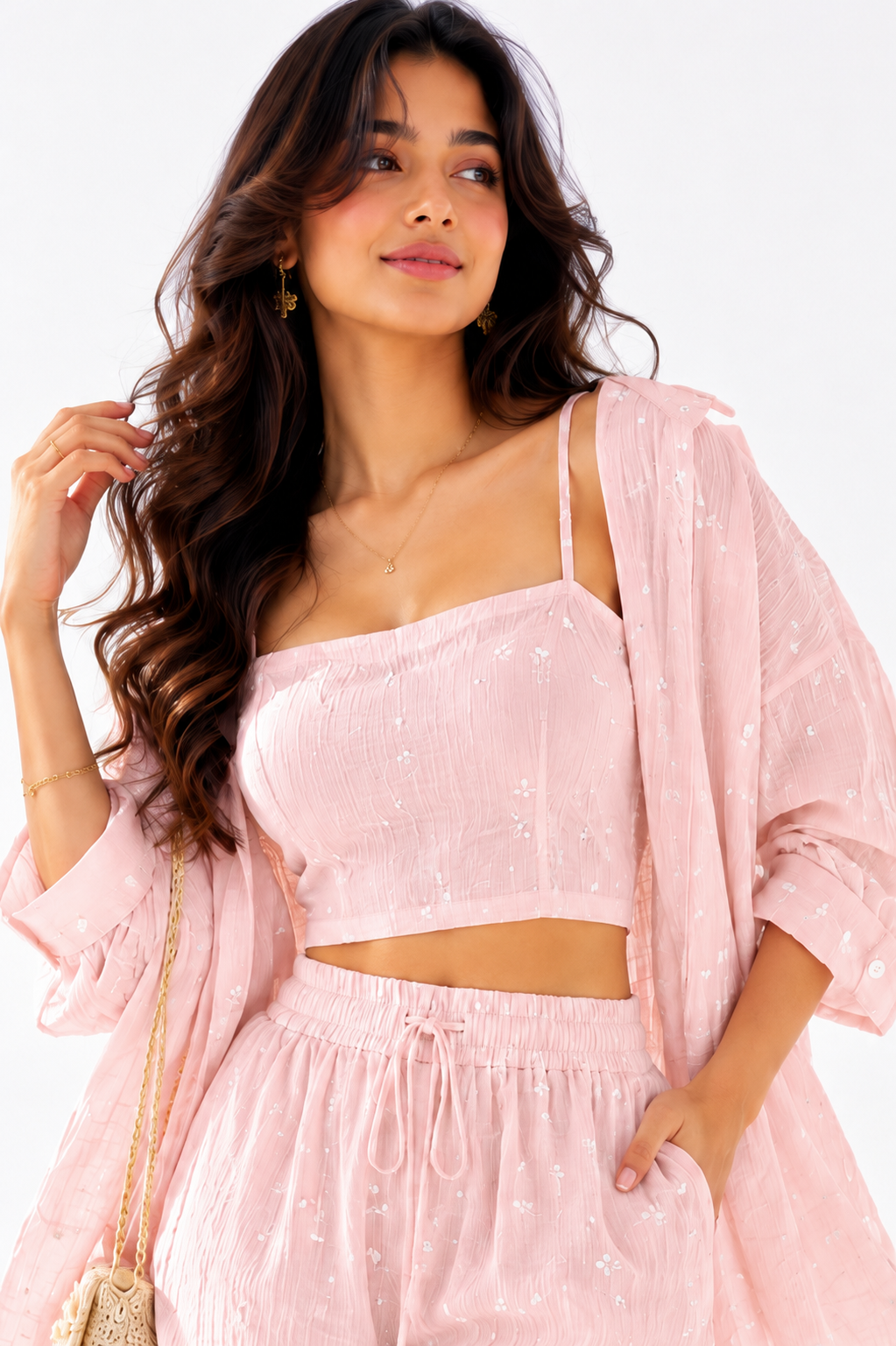 Voxelle Women's Blush Pink Floral 3-Piece Co-Ord Set