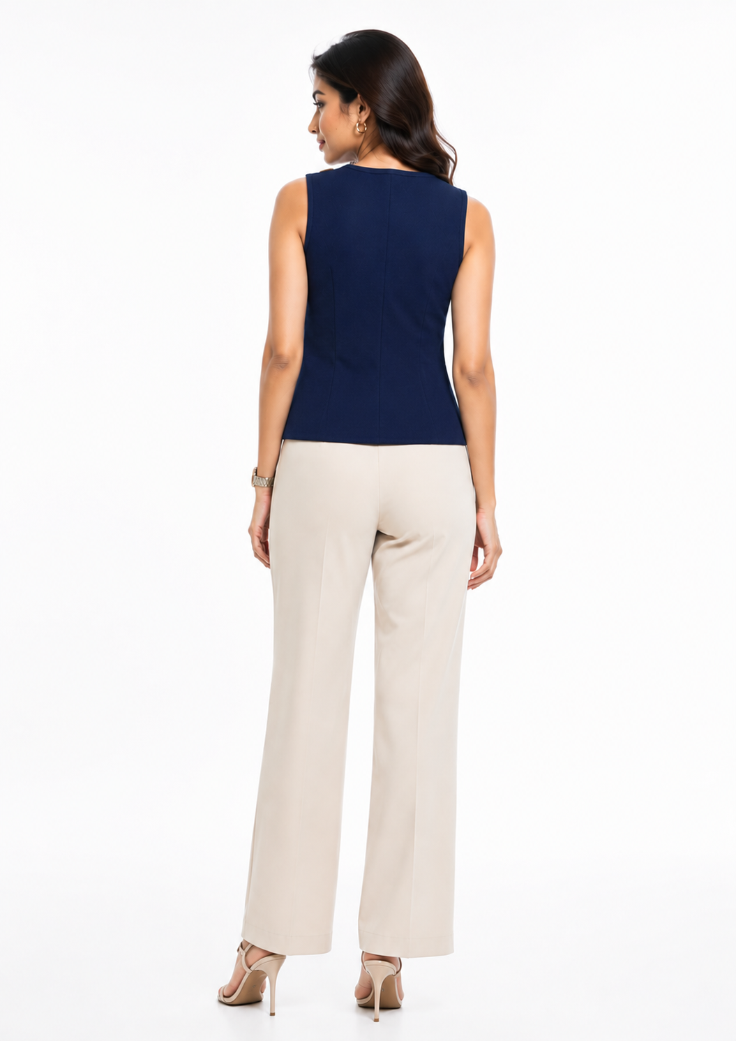 Voxelle Navy Blue Asymmetrical Vest Top for Women