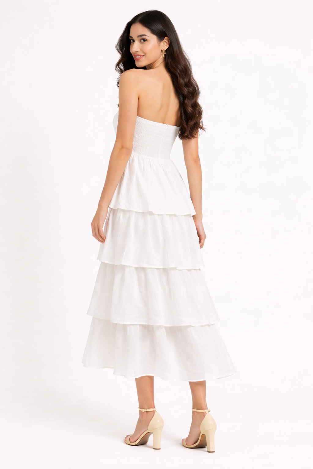 Voxelle Soleil White Tiered Strapless Summer Dress