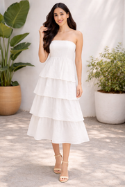 Voxelle Soleil White Tiered Strapless Summer Dress