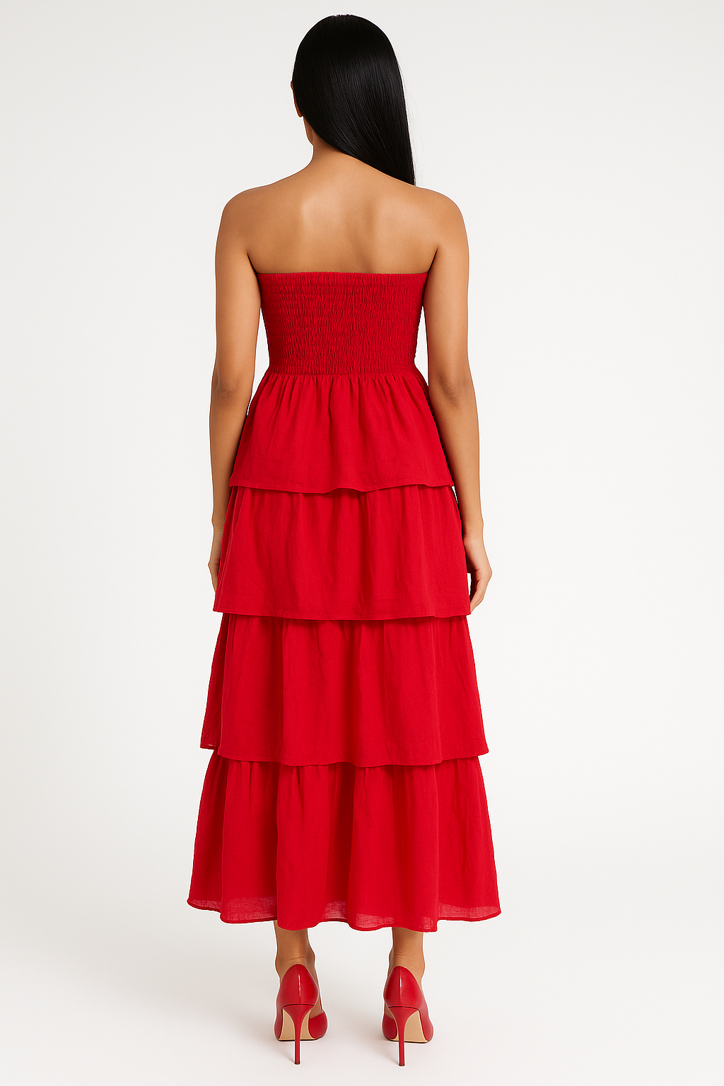 Red Tiered Tube Maxi Dress – voxelle Red Tiered Tube Maxi Dress – voxelle
