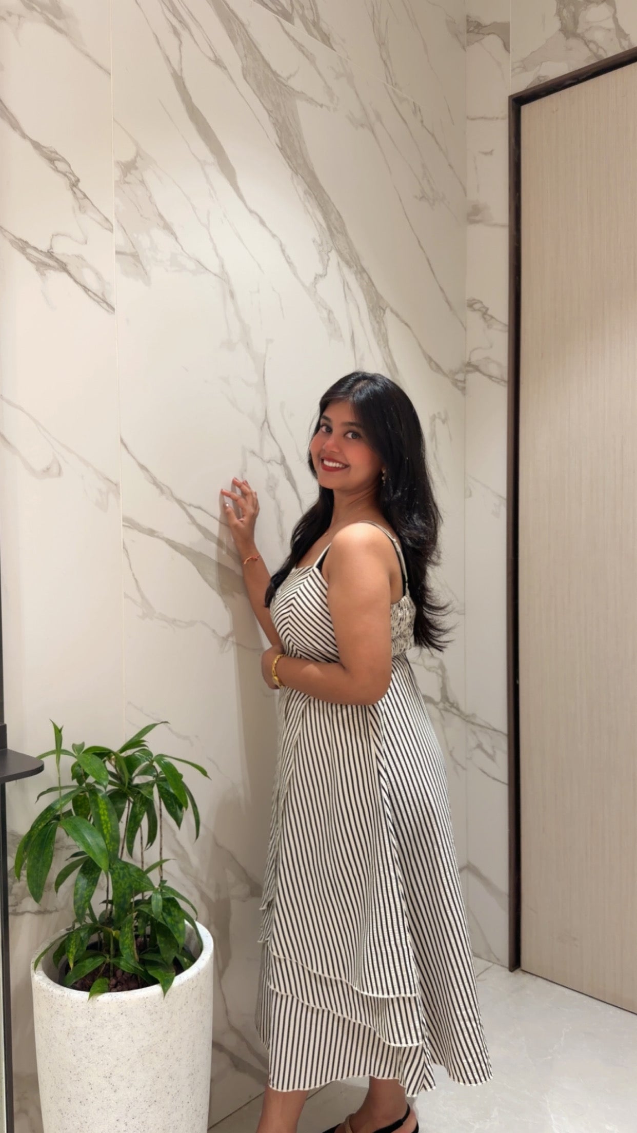 Voxelle Monochrome Stripe Layered Midi Dress
