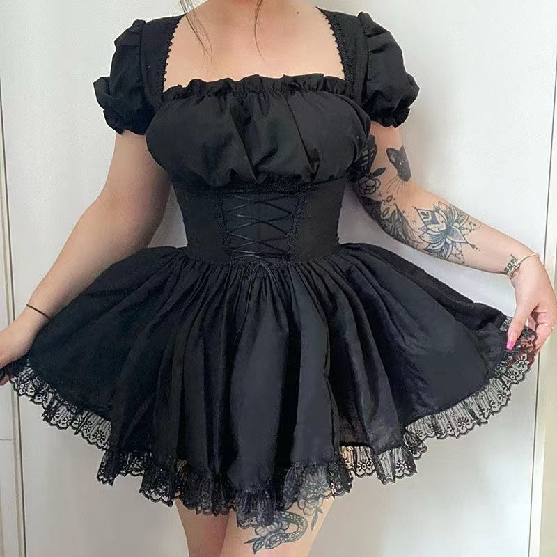 Balloon Style Black Dress Above Knee/Mid Thing Length