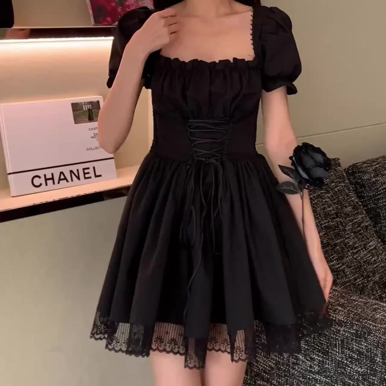 Balloon Style Black Dress Above Knee/Mid Thing Length