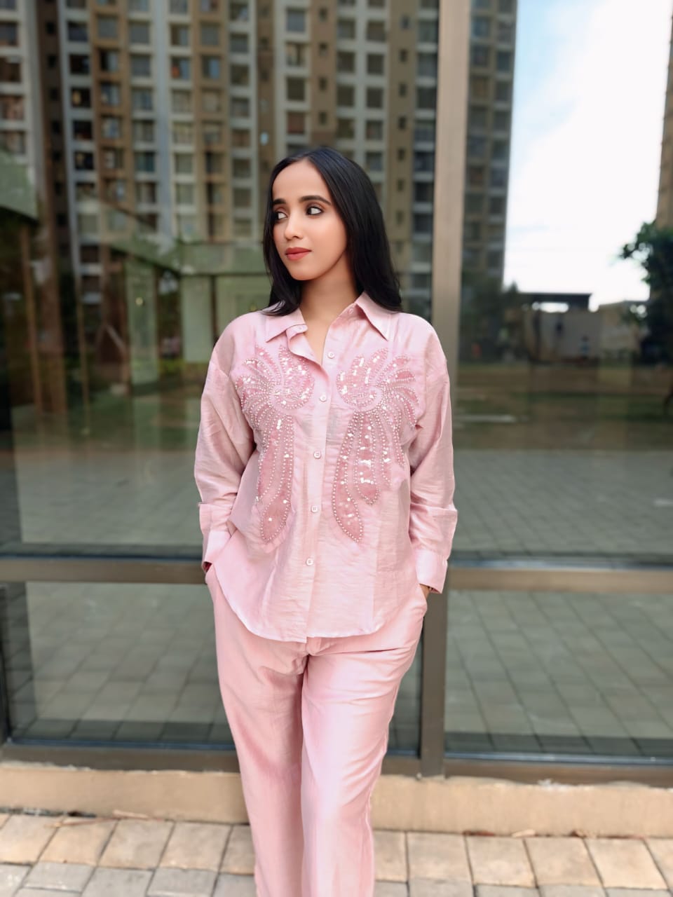 Light Pink Embroidered Co-Ord Set