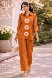 Voxelle Women’s Rust Embroidered Co-ord Set
