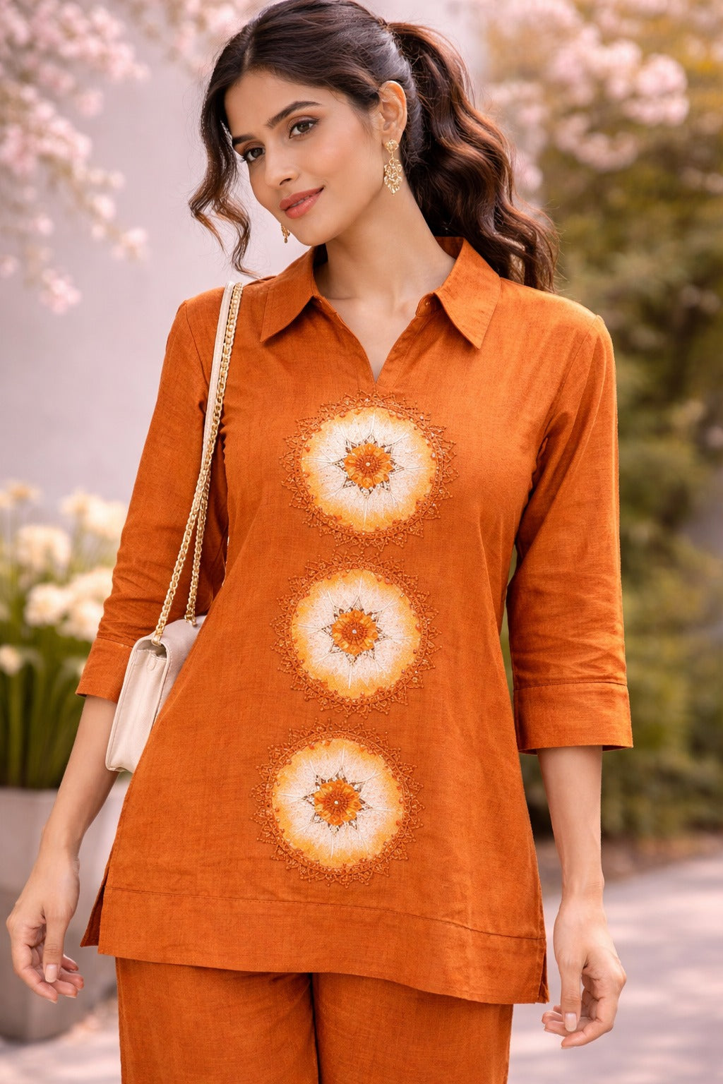 Voxelle Women’s Rust Embroidered Co-ord Set