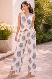 Voxelle Women’s White & Blue Printed Co-ord Set